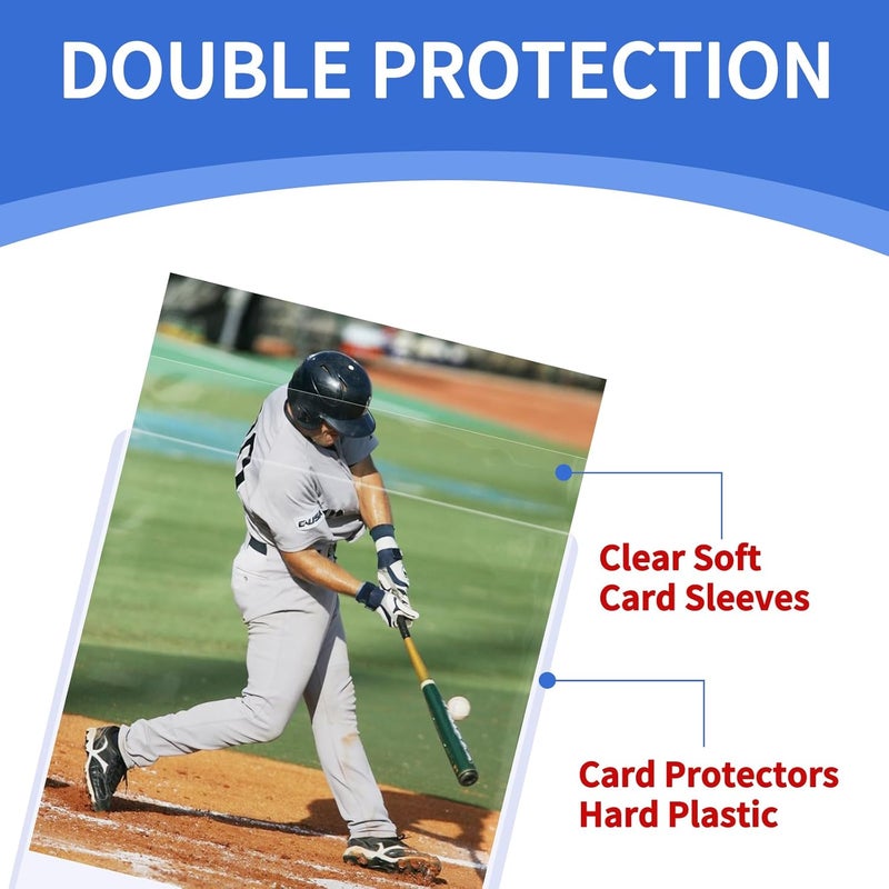 QTYORD 200Pcs Loaders for Cards (100Pcs Hard Plastic Card Holders & 100Pcs Penny Card Sleeves) 3" x 4" loaders, Card Protector Sleeves for Baseball Football Sports Cards, Standard Trading Cards - Image 2